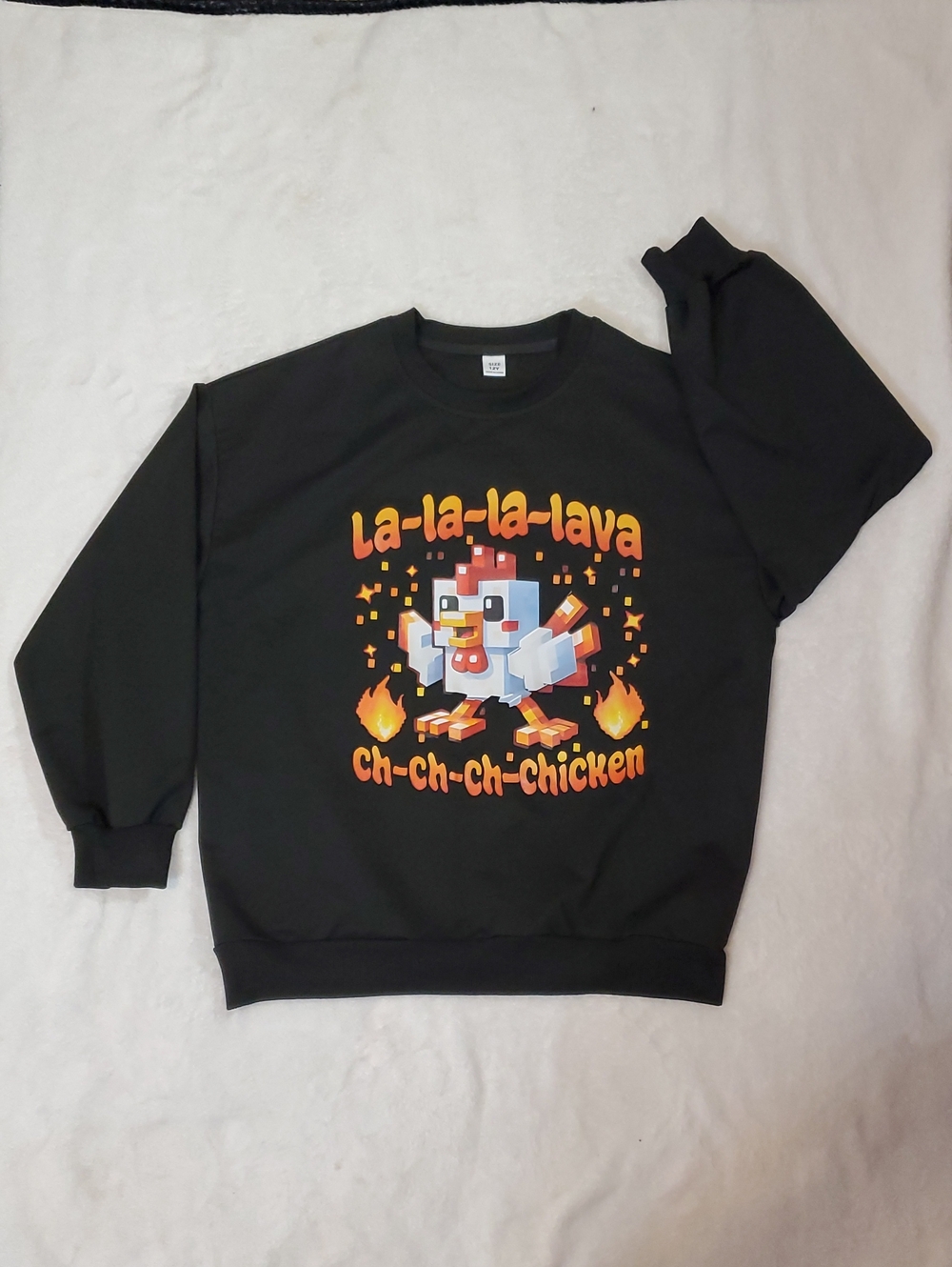 Black Kids Graphic Sweatshirt with La-la-la-lava Chicken